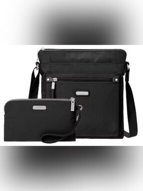 Black Crossbody Messenger Bag with Wristlet - Everyday Hands-Free Carry